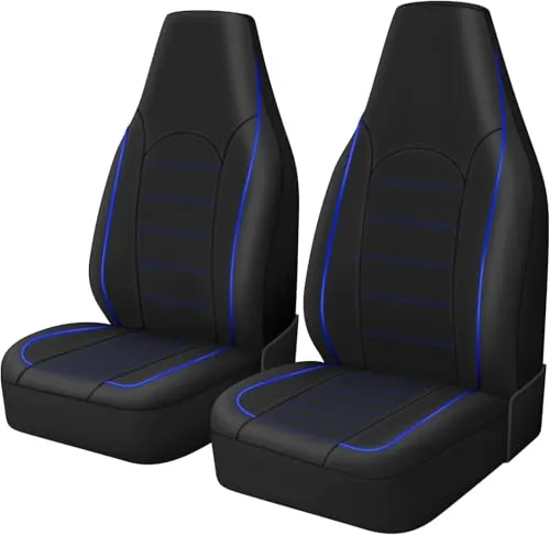 TOYOUN Klassisch Autositzbezüge Vordersitze Highback Sitzbezüge Auto Vordersitze 2er Universal Schonbezüge PU Leder Sitzschoner für Autositz Vorne Schwarz Blau Auto-Zubehör Innenraum