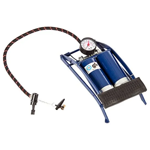 Sport-Tec Fußluftpumpe mit Doppelzylinder inkl. Manometer bis 7 bar, Auto Reifen Fahrradpumpe Camping Luftmatratze Standpumpe inkl. Adapterset