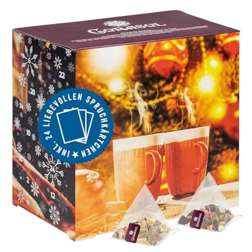 Corasol Premium Tee Adventskalender für Zwei - Adventskalender mit Speisen & Getränken, ideal für Paare mit 48 fruchtigen Teemischungen und liebevollen Spruchkärtchen für eine besondere gemeinsame Zeit.