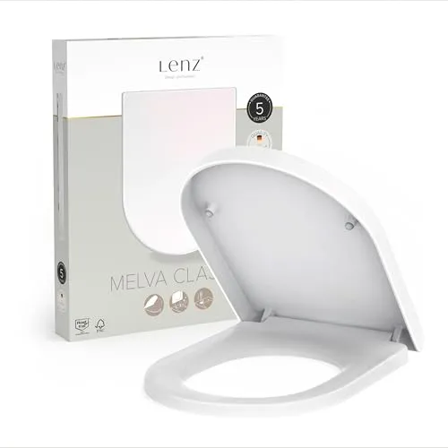 Lenz MELVA CLASSIC WC-Sitz – D-Form mit sanfter Absenkautomatik - WC-Sitz in moderner D-Form, hygienische Oberfläche und abnehmbare Brille für einfache Reinigung. Ideal für Geberit Renova Toiletten.
