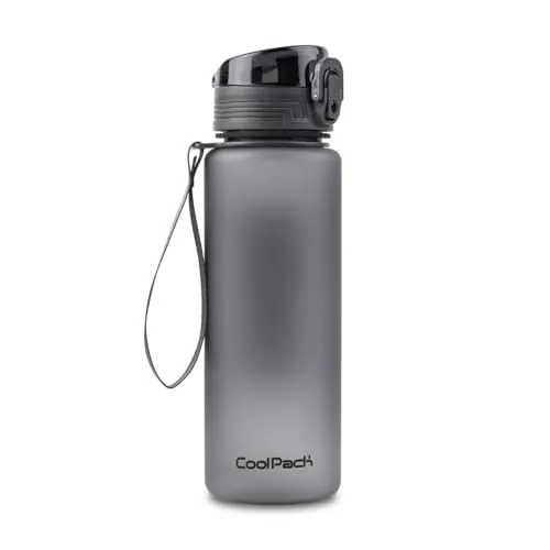 CoolPack Brisk 600 ml | kompakte Tritan Trinkflasche BPA‑frei einhandbedienbar Soft Rubber Touch mit Trageriemen Auslaufsperre robust ideal für Reise Uni Fitness (Grey)