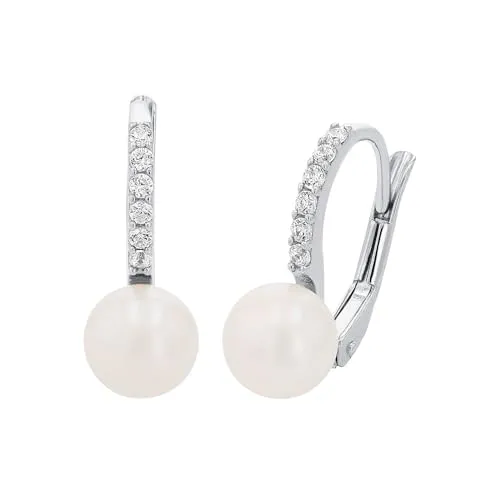 Amor Ohrhänger 925 Sterling Silber mit Zirkonia und Süßwasserzuchtperle - Elegante Ohrringe aus 925 Sterling Silber, verziert mit funkelnden Zirkonia und einer edlen Süßwasserzuchtperle. Kommt in einer stilvollen Geschenkbox – perfekt für besondere Anlässe!