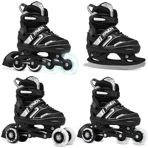 RAVEN 4in1 Inline Skates Triskates Rollschuhe Schlittschuhe Inliner für Kinder Erwachsene verstellbar (Helixi Black/Grey, 30-33 (18cm-20cm))
