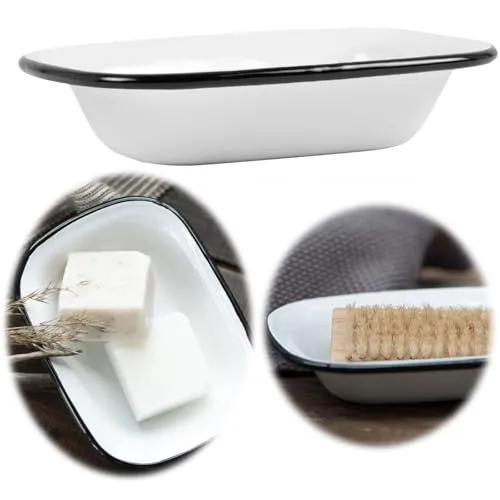 LS-LebenStil Vintage Seifenschale Emaille Creme Weiß 15cm Altum 1-TLG Seifenhalter Seifenablage extra tief hoch Seifenteller Seifenigel in Küche, Bad/Badezimmer