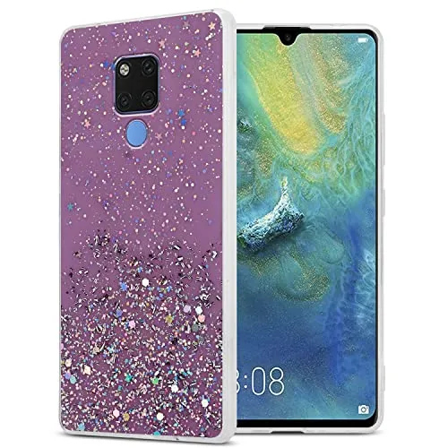 Cadorabo Hülle kompatibel mit Huawei Mate 20 Rundumschutz TPU Silikon Case Mädchen Glitzer Strass Design Slim Kratzfest Weiche Gummi Bling Schutzhülle für Huawei Mate 20 in Lila