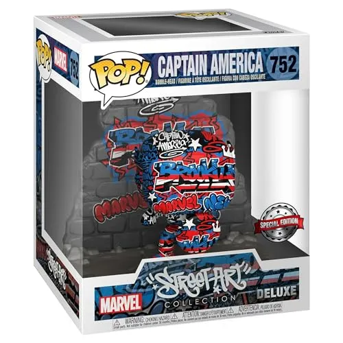Funko Captain America Street Art Collection - Wackelkopffiguren mit einzigartigem Street Art Design, handgetaucht für individuellen Style – perfekt für Marvel-Fans und Sammler!