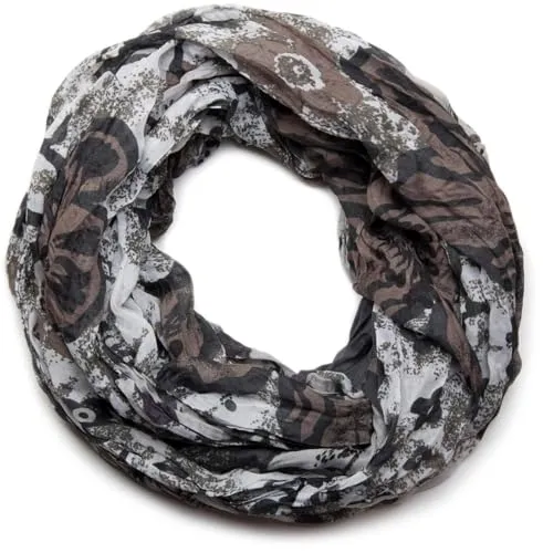 styleBREAKER Loop Schlauchschal mit buntem Blumen Allover Print | Leichter Sommer Schal aus Viskose | Weich fließendes Halstuch für Damen | Floral gemustert im Trenddesign, Farbe:Grau