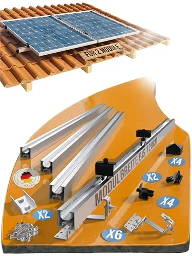 Lichtblicker Solarmodul-Halterung für Ziegeldach (2x Module) - Hochwertige Aluminium-Halterung für Solarmodule bis 120 cm Breite. Ideal für die Dachmontage von Balkonkraftwerken. Witterungsbeständig und inklusive aller Montagezubehörteile.