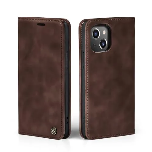 LBH Handyhülle für Apple iPhone 14 in Dunkelbraun mit Karten- und Geldfach Smartphone Hülle mit Standfunktion Flip Case Schutzhülle Magnetverschluss Vintage