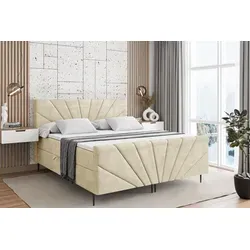 ALTDECOR Boxspringbett mit Stauraum und Topper in Beige - Dieses stilvolle Boxspringbett bietet komfortable Nächte dank einer mittelharten Matratze und zwei praktischen Bettkästen für zusätzlichen Stauraum. Der strapazierfähige Polsterstoff sorgt für Langlebigkeit und Eleganz.