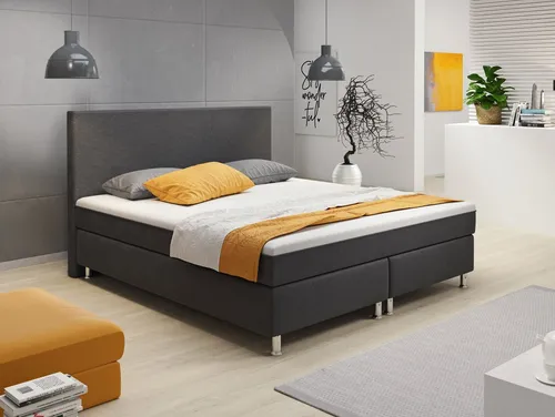 Boxspringbett Berlin 180x200 cm Anthrazit mit Topper-Optik - Modernes Boxspringbett in Anthrazit, 180x200 cm, inkl. Matratze und Topper-Optik. Pflegeleicht und ideal für ein stilvolles Schlafzimmer. Hoher Schlafkomfort dank Federkern.