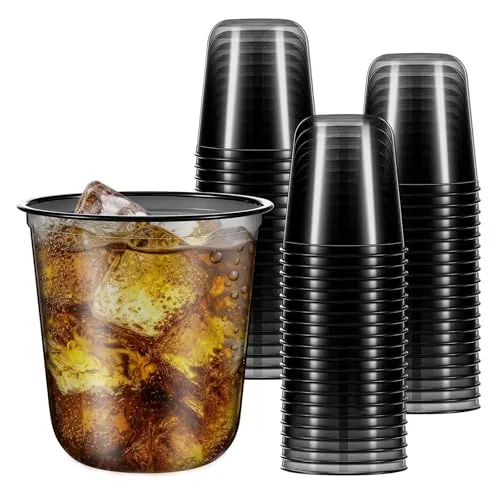 HIYOUNG Schwarze Plastikbecher 350ml [40 Stück] Einweg-Transparent Mehrweg Schwarze Plastikbecher, Saft, kalte Getränke, Partybecher Trinkbecher für Partys, Hochzeiten, Zusammenkünfte