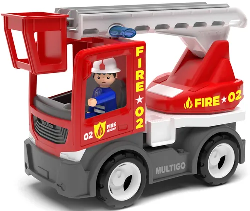 Multigo Drehleiter Leiterwagen LKW Lastwagen m. Figur Feuerwehr Fahrzeug +3J