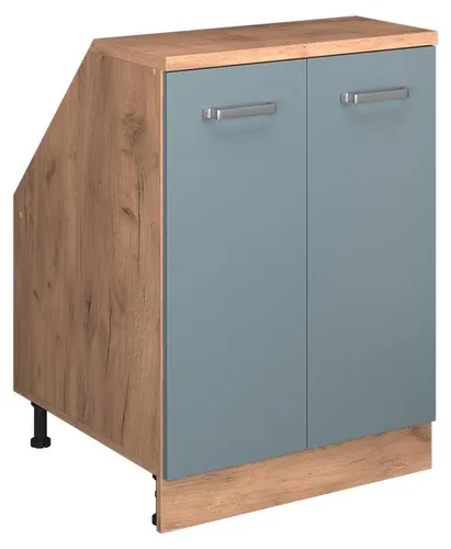 Vicco Unterschrank R-Line, Blau-Grau/Goldkraft Eiche, 60 cm mit 2 Türen - Optimaler Küchenschrank für Dachschrägen aus der R-Line Serie mit 60 cm Tiefe. Bietet viel Stauraum für Geschirr und Vorräte. Robuste Konstruktion für zuverlässige Nutzung im Alltag.