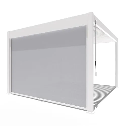 Weide Pavillon Sonnenrollo Ausziehbare Senkrechtmarkise außen für Pergola Sichtschutz Rollo 255cm hoch aus Aluminium, Textil wasserdicht stabil UV-Schutz (3,6 Meter, Weiß) für Alu-Pavillon Weide