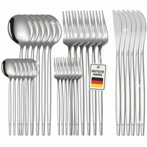 Roxlin 30-teiliges Besteckset aus Edelstahl in Silber – modern, spülmaschinenfest, rost- und kratzfrei, für 6 Personen.