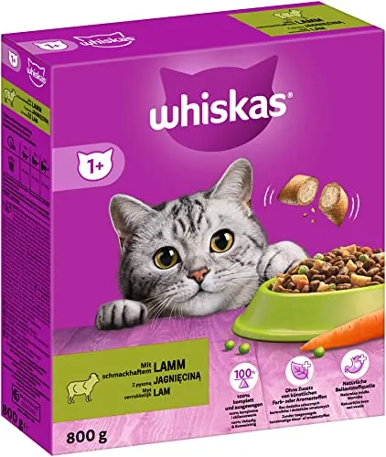 Whiskas Adult 1+ Trockenfutter Lamm, 5x800g (5 Packungen) von Whiskas