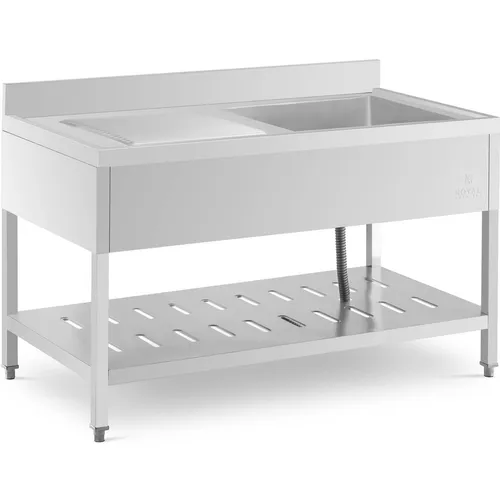 Royal Catering RCSSS-140X70-S Spültisch - Gastrospülen mit 1 Becken, robust aus Edelstahl, höhenverstellbare Füße für sicheren Stand und integrierte Abtropffläche für mehr Effizienz in der Küche.