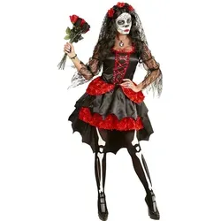 W WIDMANN MILANO Kostüm Braut - Dia De Los Muertos, Halloween - Kostüm-Outfits für Erwachsene, detailreiches schwarz-rotes Kleid mit Schleier, ideal für Dia De Los Muertos und Halloween, sorgt für eine beeindruckende Ausstrahlung.