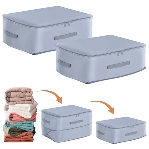 Stück Ultra Platzsparender Selbstkomprimierender Organizer, Aufbewahrungstasche für Bettdecken, Groß Selbstkomprimierende Bewegliche Organizertaschen for Decken Kleidung (Grau, L 52x42x30CM) 2
