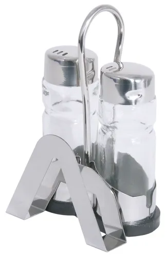 Menage, 3-teilig, Gestell aus Edelstahl, Salz/Pfeffer, Halter, 8 x 5,5 x 12 cm