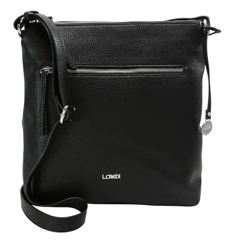 L.Credi Damen New Orleans Umhängetasche Schwarz - Umhängetaschen mit viel Stauraum und zwei zusätzlichen Zipperfächern, ideal für den Alltag und immer alles griffbereit.