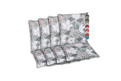 GO-DE Textil Bequeme und attraktive Polsterauflagen für Niederlehner-Gartenstühle (4er-Set, Design: Ginkgoblatt Grün)