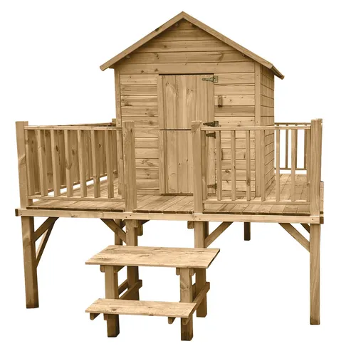 4iQ Kinder Spielhaus MACIEJ Holz Gartenhaus Outdoor 227x286x232 cm