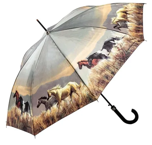 Luckyweather Stockregenschirm PFERDE - Automatik & UV-Schutz - Regenschirm für Damen und Herren mit Auf-Automatik, rutschfestem Griff und UV-Schutz. Ideal für Pferdeliebhaber und stilbewusste Nutzer.