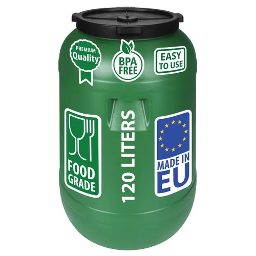 Weithalsfass 120 L mit Deckel - Ideal für Regenwasser - Wasserspeicher & Regentonnen, 120 L Fassungsvermögen, aus robustem HDPE, perfekt für die Regenwassernutzung und Gartenbewässerung.