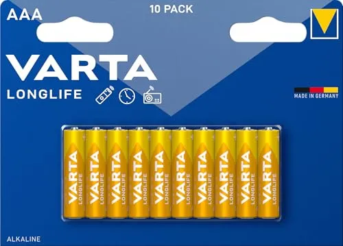 VARTA Batterien AAA, 10 Stück, Longlife, Alkaline, 1,5V, ideal für Fernbedienungen, Wecker, Radios, Made in Germany