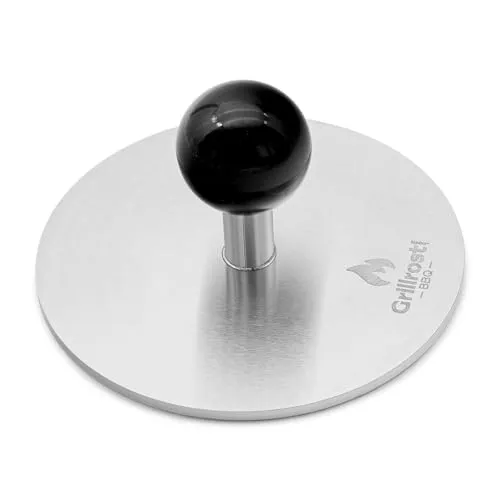 Grillrost.com BBQ Grillrost Burger Smasher - Made in Germany - Grillroste und BBQ Zubehör, handgeschweißte Burgerpresse aus Edelstahl für perfekte Patties direkt auf dem Grill. Temperaturbeständig bis 250°C.