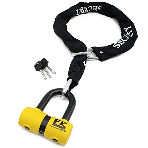 FR SECURITE FR50+10.120L Motorrad-Diebstahlkette Mini-U-Schloss Zugelassen SRA-Sicherheitsschutz Motorrad Roller Fahrrad Multifunktions-Stahlringschlaufe Kette 120 cm