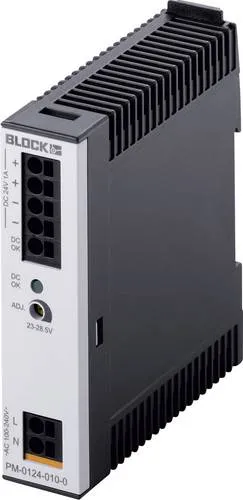 Block PM-0124-010-0 Hutschienen-Netzteil 24V 1A - Netzteile: Effizientes, primär getaktetes Schaltnetzteil im schlanken Gehäuse, ideal für den unteren bis mittleren Leistungsbedarf bis 24W.
