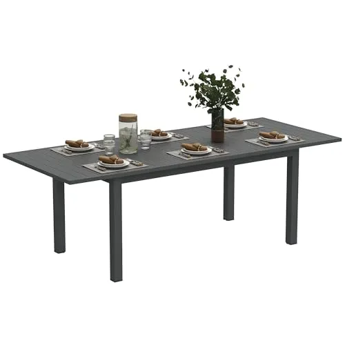 Outsunny Gartentisch Aluminium Grau, erweiterbar für 6-8 Personen - Genießen Sie gesellige Stunden im Freien mit dem Outsunny Gartentisch. Mit praktischem Schmetterlingsmechanismus ist er einfach zu erweitern. Der pflegeleichte Aluminiumrahmen sorgt für Langlebigkeit und Stabilität.