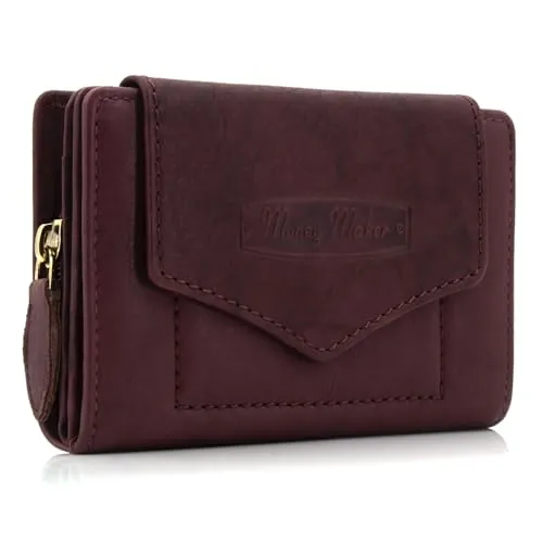 ekavale Geldbörse für Damen mit Druckknopf-Überschlag RFID weiches Leder (Bordo)