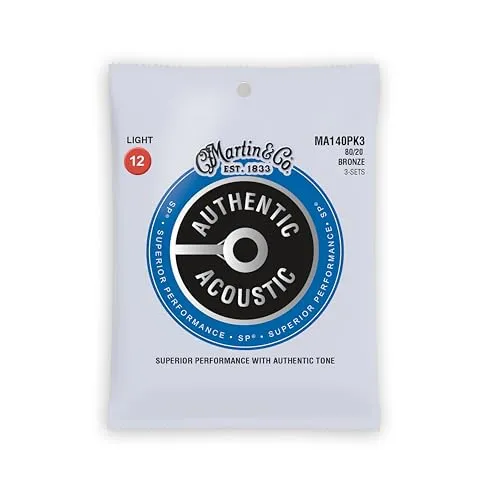 MARTIN 3er-Pack Akustikgitarrensaiten, Superior Performance Light 12-54, 80/20 Bronze (MA140PK3)