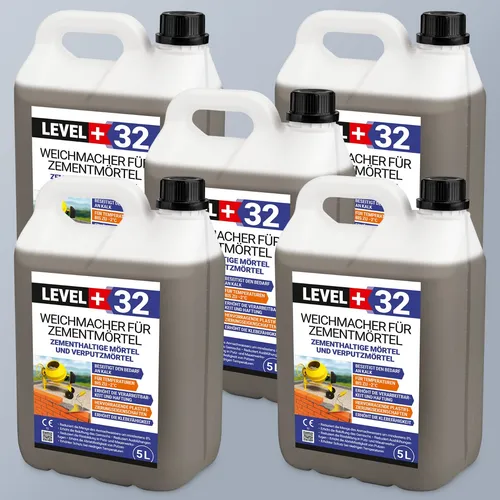 Weichmacher 25L für Mörtel - Flüssig, ersetzt Kalk - Industrielle Lacke, innovativer Weichmacher, der den Bedarf an Kalk in Mauer- und Putzmörteln ersetzt und die Anmachwassermenge reduziert.