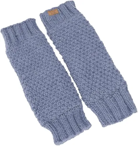 Guru-Shop Wollstulpen mit Perlmuster – Taubenblau - Beinstulpen aus Nepal, handgestrickt aus hochwertiger Schurwolle, bieten Wärme und Komfort in der kalten Jahreszeit. Ideal für zu Hause oder unterwegs. Handwäsche empfohlen.