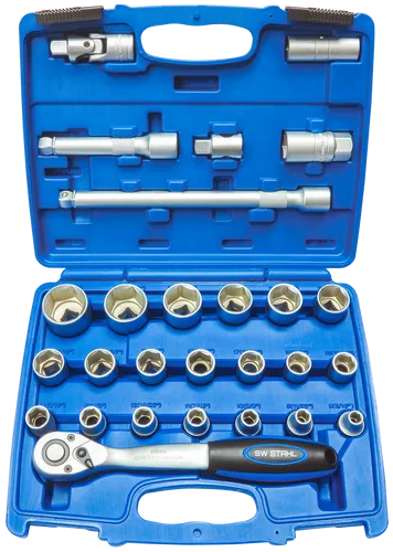 SW-Stahl 07624L Steckschlüsselsatz 1/2 Zoll 27-teilig - Werkzeug-Set mit hochwertiger 1/2 Zoll Ratsche, ergonomischem Griff und 72 Zähnen für präzises Arbeiten. Ideal für Heimwerker und Profis, perfekt für Reparaturen im Haus, Garten und am Fahrzeug.