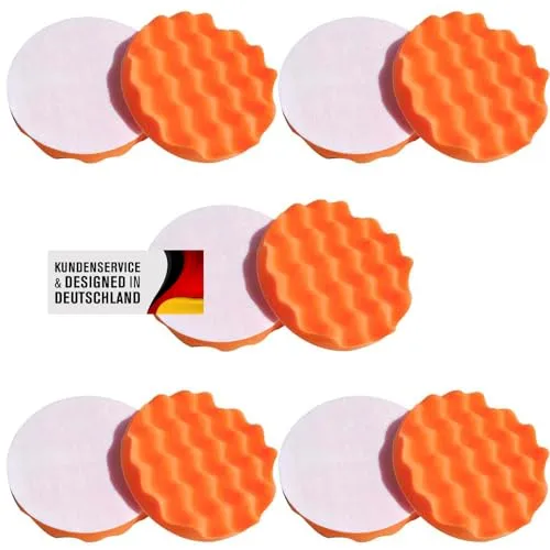 Duke-Handel Polierschwamm 150mm MEDIUM - Set mit 10 Polierpads - Schleifblätter mit reißfestem, feinporigem Polierschwamm für hologrammfreie Autopolitur. Auswaschbar und ideal für professionelle Fahrzeugaufbereitung.