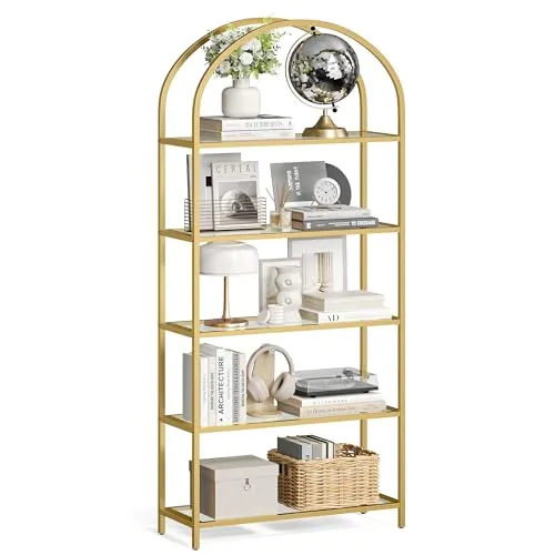 VASAGLE 5-Ebenen Bücherregal aus Hartglas in gold von VASAGLE