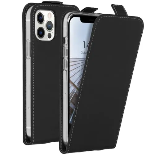 ACCEZZ Flipcase Hülle kompatibel mit iPhone 12 Pro, iPhone 12– Flip Case Tasche – Handytasche zum Aufklappen in Schwarz [1 Kartenfach, Magnetverschluss, Premium Kunstleder]