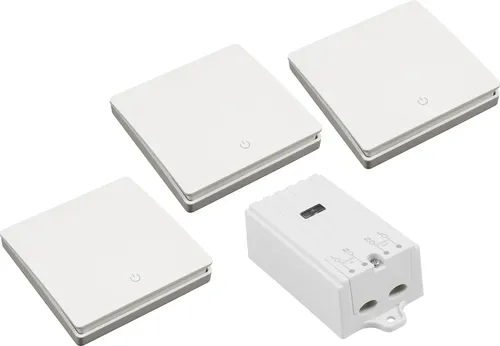 Funk-Schalter Set McPower ''Kinetic'' mit 3x Wandtaster - Smart Home Funkschaltsystem mit kabelloser Steuerung, ideal für einfache Lichtkontrolle in Wohnräumen und Garagen, max. 2300W Leistungsfähigkeit.