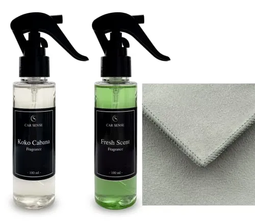 Car Sense 3er Set Fresh Scent und Koko Cabana + High End Tuch 40x40cm Auto-parfüm 2x100 ml Sprühflasche der perfekte Duft für dein Fahrzeug Luxuriöser Autoerfrischer