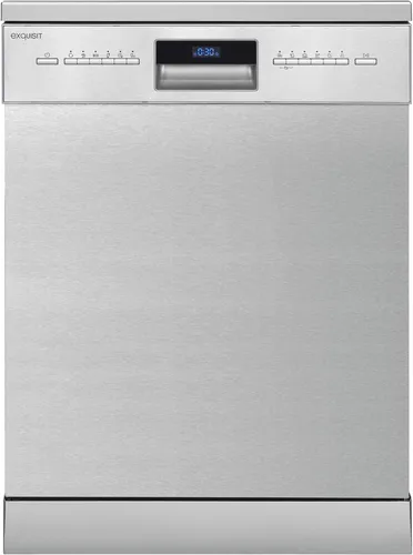 Exquisit Geschirrspüler GSP9614-030B inox | 14 Maßgedecke, leise und energieeffizient - Geschirrspüler mit 14 Maßgedecken, Aquastop und Auto Door Funktion, ideal für Haushalte. 6 Programme und leiser Betrieb bei 42 dB(A) sorgen für effiziente Reinigung.
