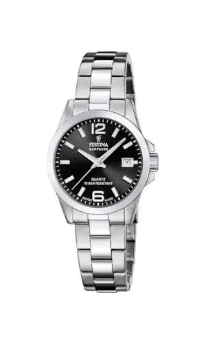 Festina F20049/6 Damen Uhr - Swiss Made Edelstahl - Elegante Armbanduhr für Damen mit schwarzem Zifferblatt und 10 bar Wasserdichtigkeit. Ideal für stilbewusste Frauen, die Qualität und Design schätzen.