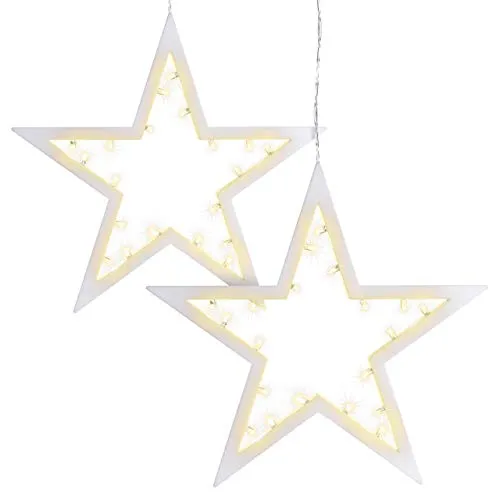 Nipach 2er Set Deko-Stern 20 LED - Leuchtfarbe warmweiß – Batterie-Betrieb