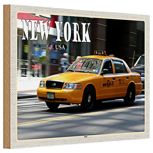 Holzschild Reise 30x20cm New York USA Taxi Straßen