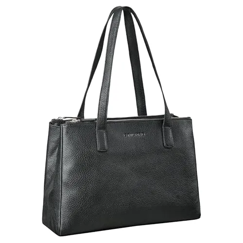 STILORD Blossom Leder Handtasche Damen Mittelgroß Vintage Shopper Tasche Damen Schultertasche Elegant Echtleder für Freizeit Shoppen Reisen Alltag Farbe:schwarz